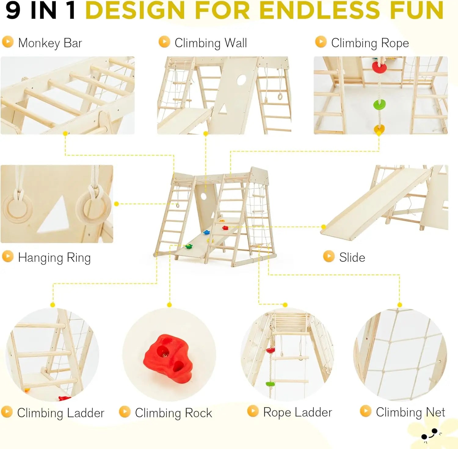 Indoor Jungle Gym – 9 - in - 1 Kids - TIMBER TEACH