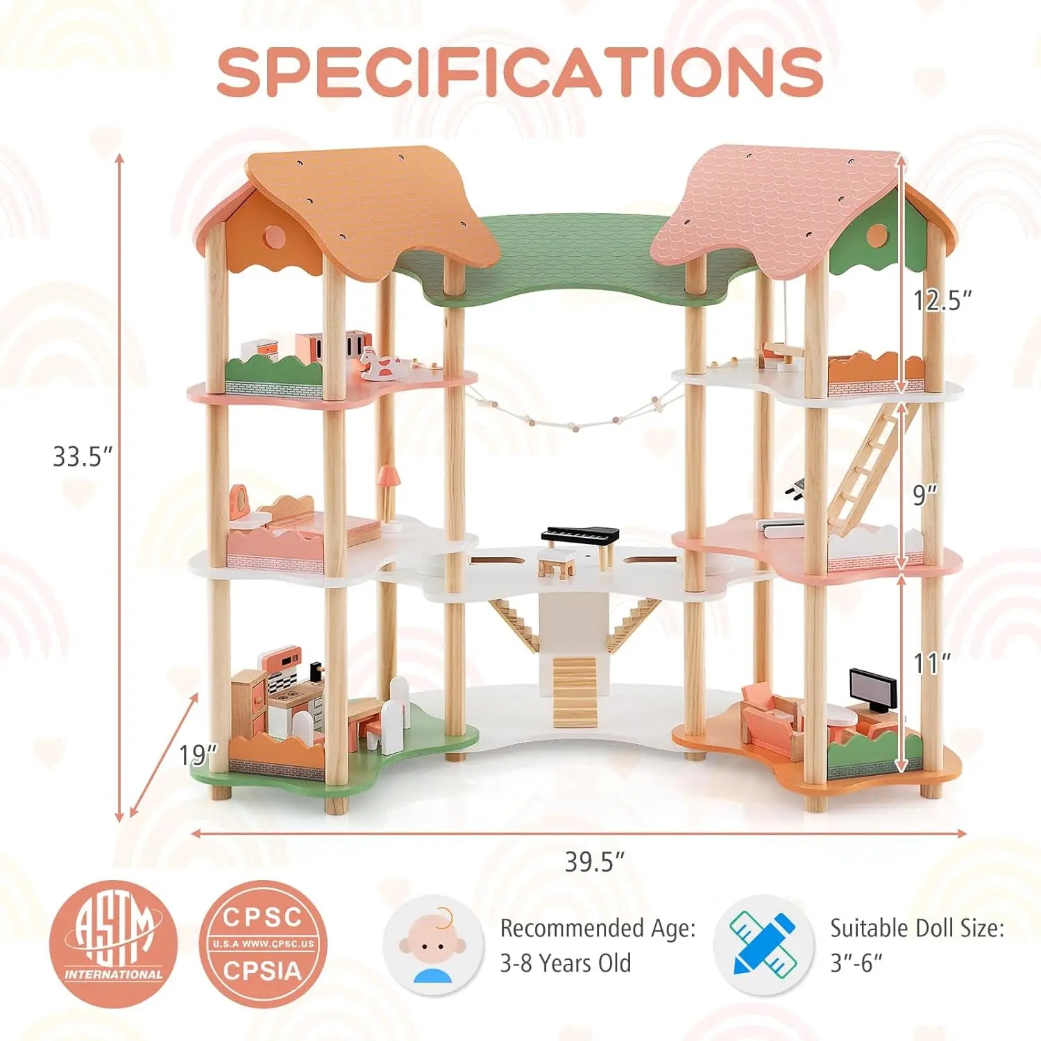 Luxury Wooden Dollhouse for Kids - TIMBER TEACH