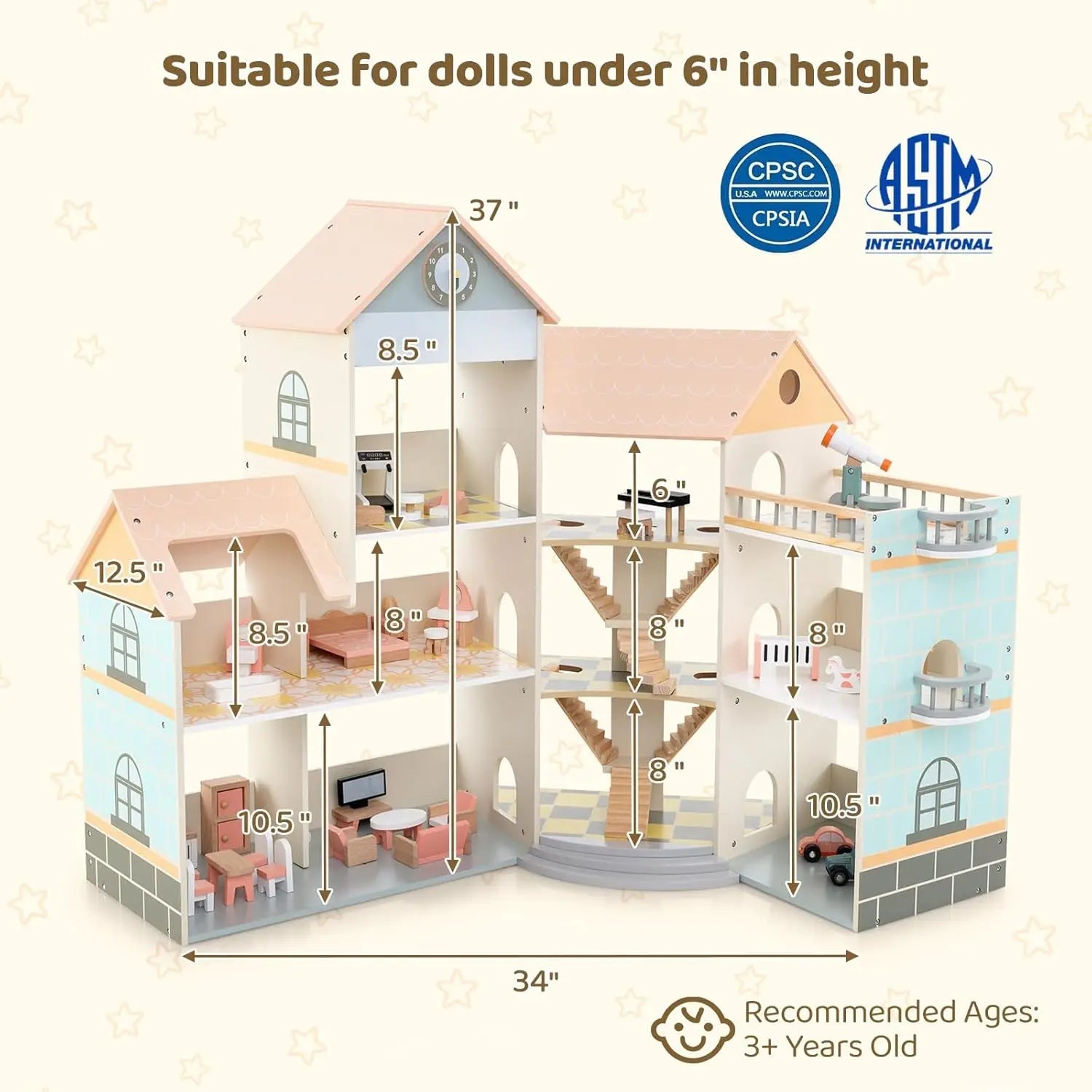Wooden Dollhouse for Kids - TIMBER TEACH