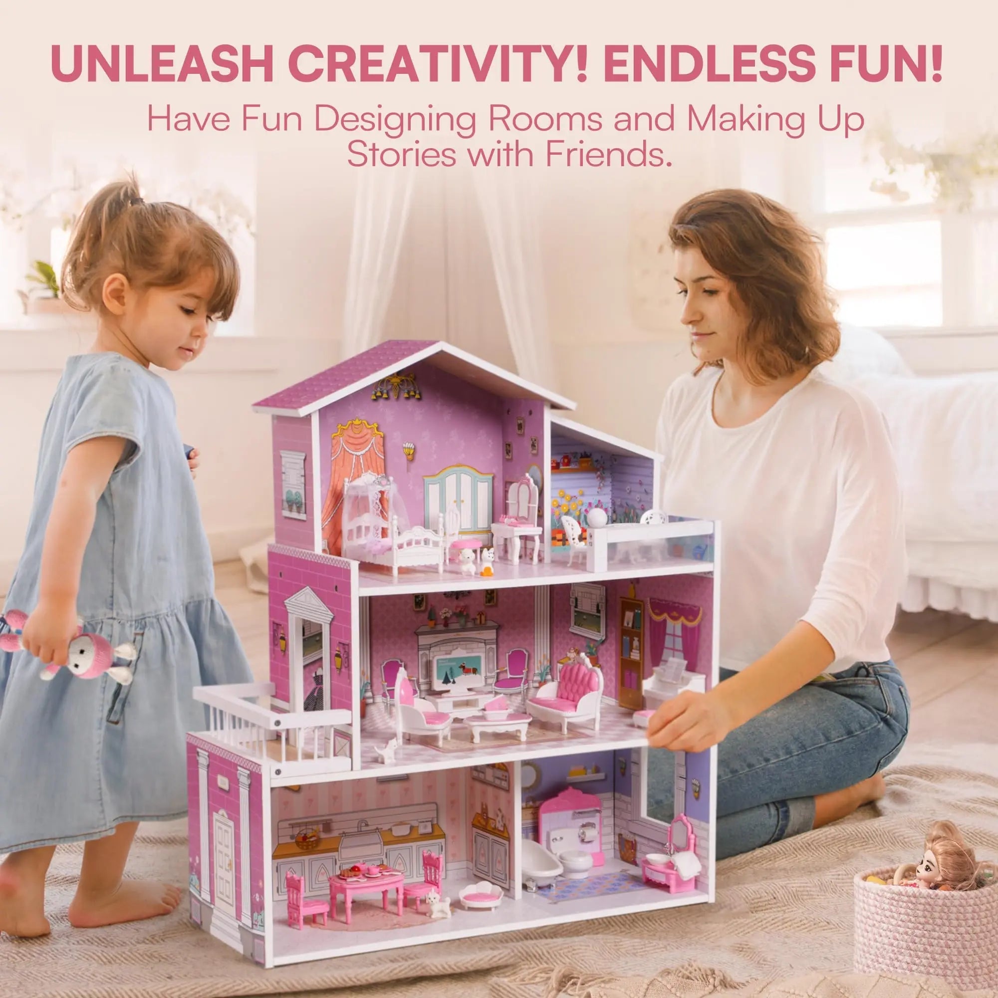 Wooden Dollhouse Playset - TIMBER TEACH