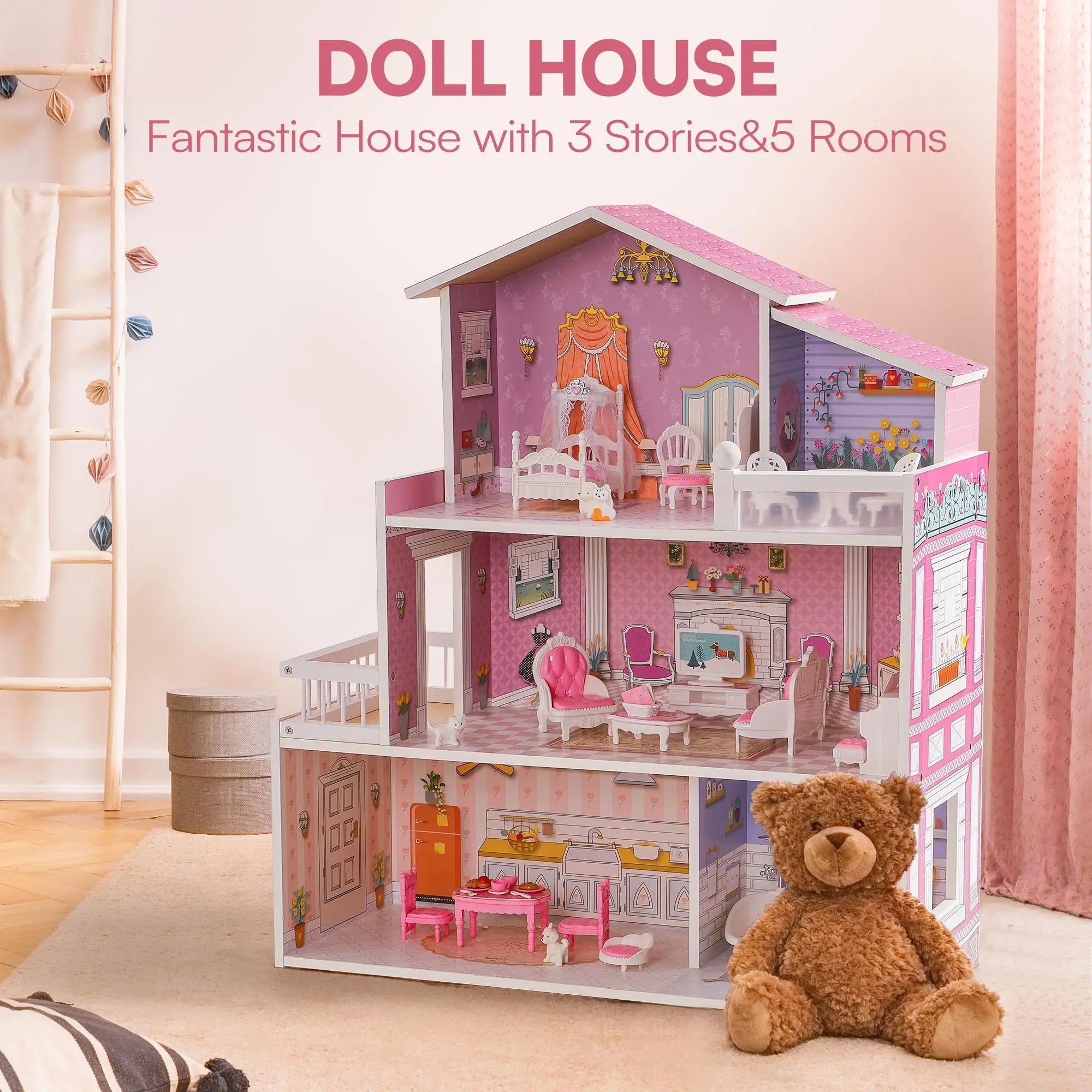 Wooden Dollhouse Playset - TIMBER TEACH