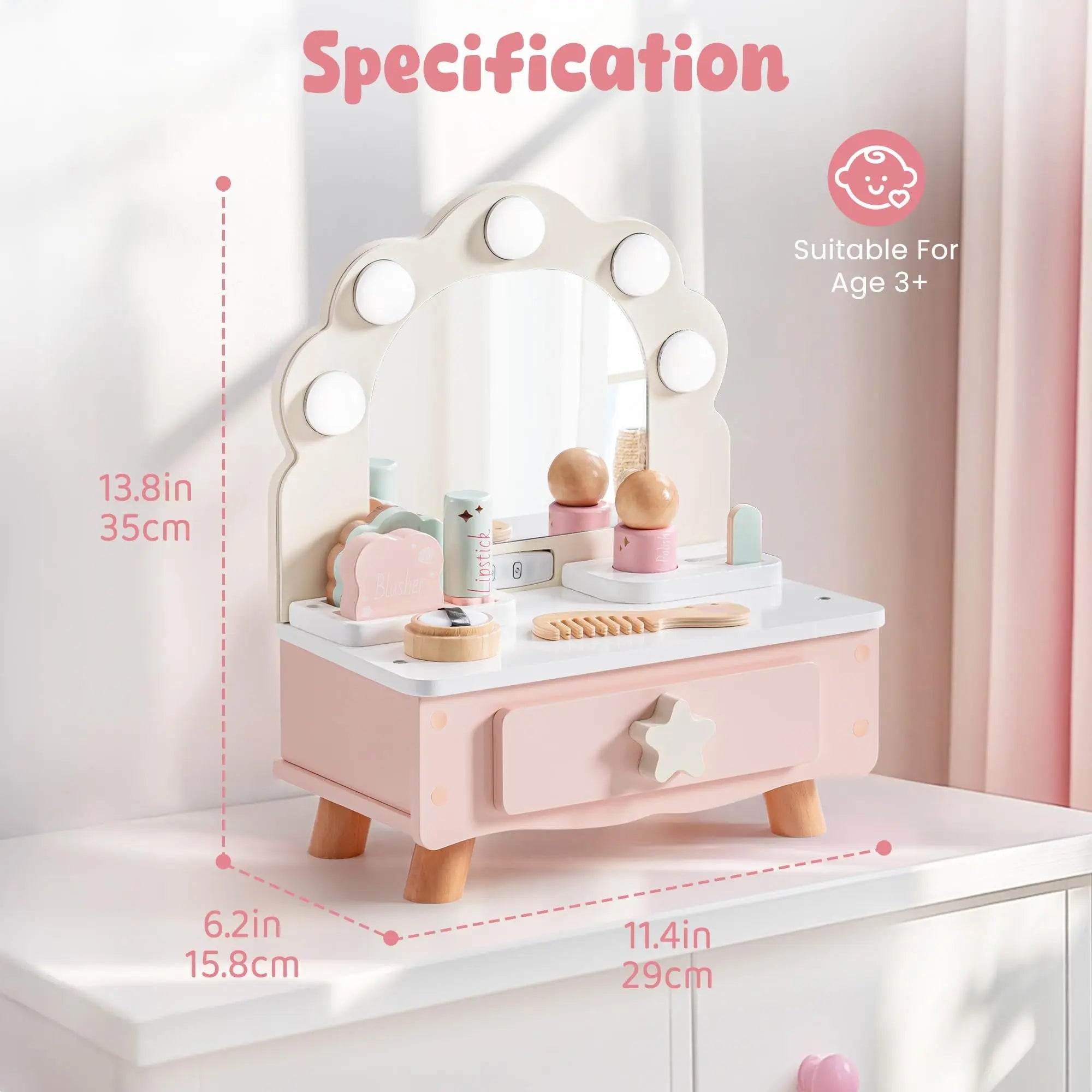 Wooden Makeup Vanity Table Toy - TIMBER TEACH