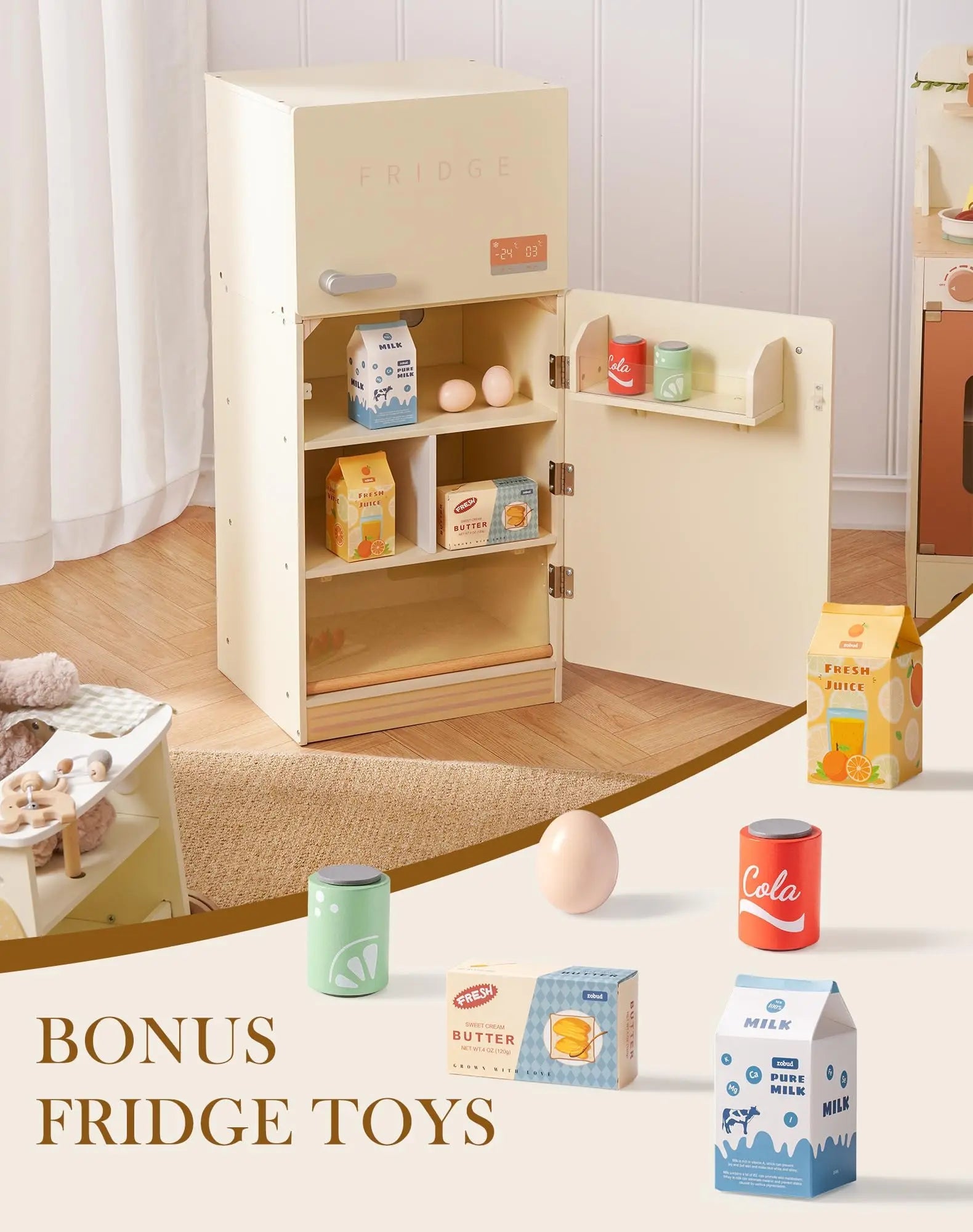 Wooden Play Kitchen Refrigerator - TIMBER TEACH